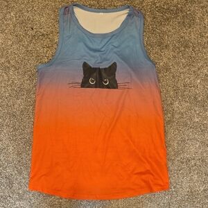 Cat Peekaboo Tank Top - Blue and Orange
